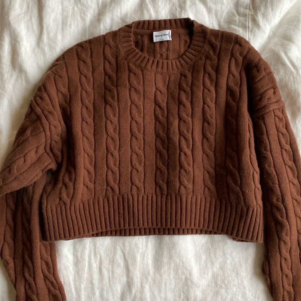 Aritzia Sunday Best Peggy Cropped Sweater In Brown Small